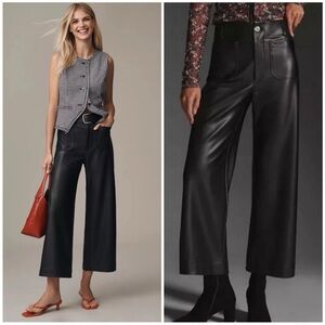 Anthropologie Maeve The Colette Cropped Wide-Leg Pants Faux-Leather Black 31